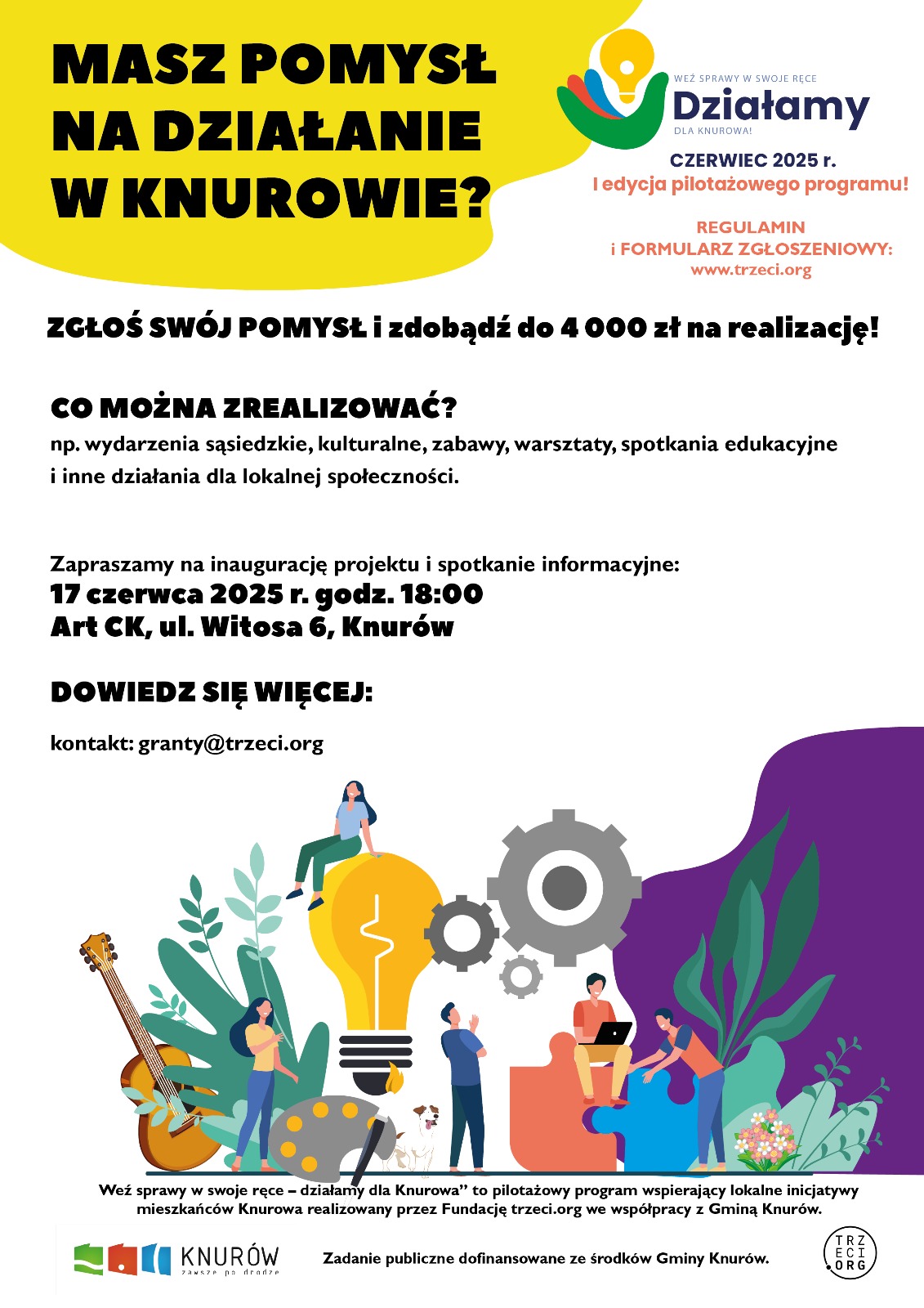 Plakat z informacją w formie graficznej i tekstowej o projekcie wraz z terminem spotkania